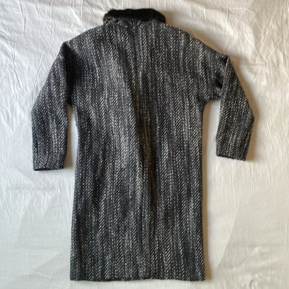 H&M Faux Fur Collar Tweed Wool Blend Long Coat Sz 6 - Picture 4 of 12